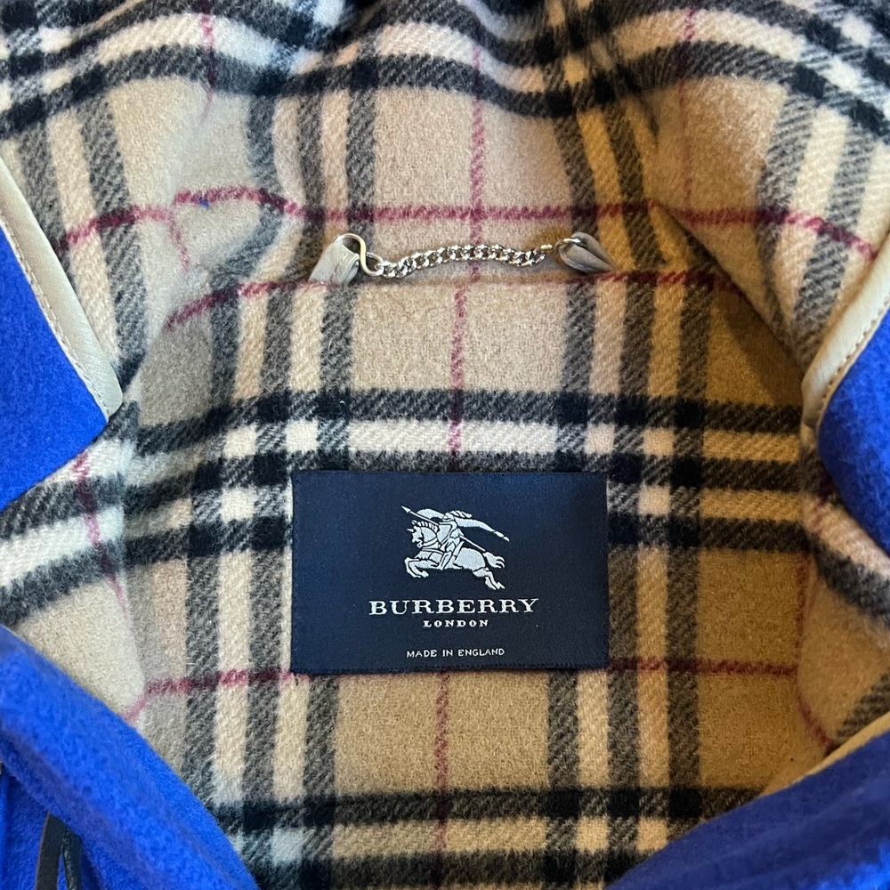 Burberry Royal Blue Coat with Tan Plaid Lining